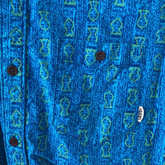 Vans blue with green fish short sleeve button down - Picture 2 of 4